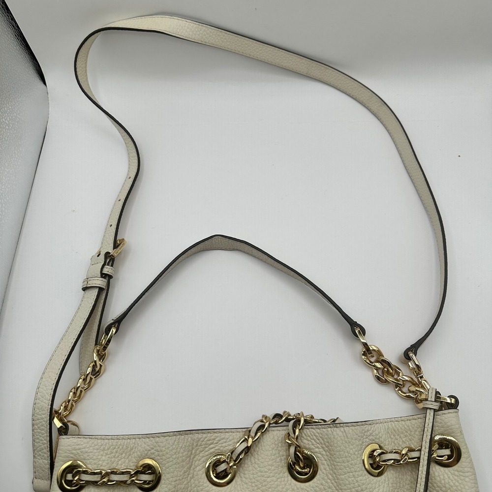 Michael Kors White Leather Drawstring Bucket Bag Gold Chain Shoulder Strap - Picture 13 of 14